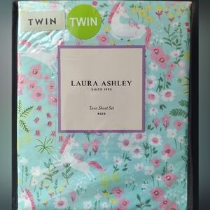 Laura Ashley Kids TWIN Sheet Set Magical Unicorns Floral Blue Pink Polyester